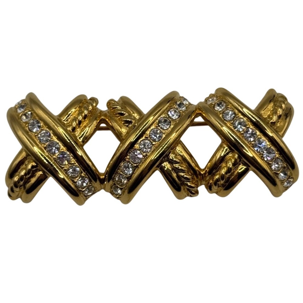 Vintage Ivana Signed Gold Tone Kisses Rhinestone Brooch‎ Pin